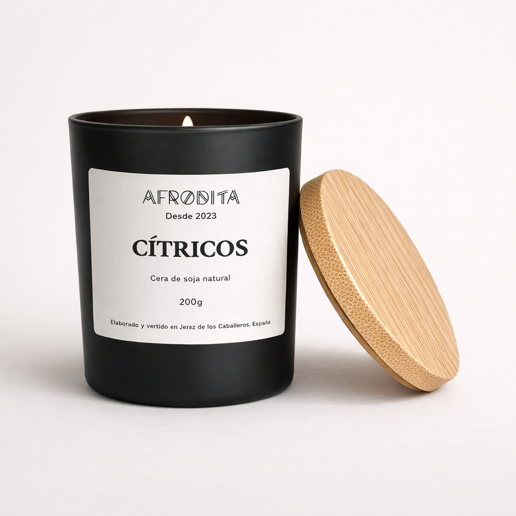 Vela aromática de Cítricos en vaso negro mate (200 g)