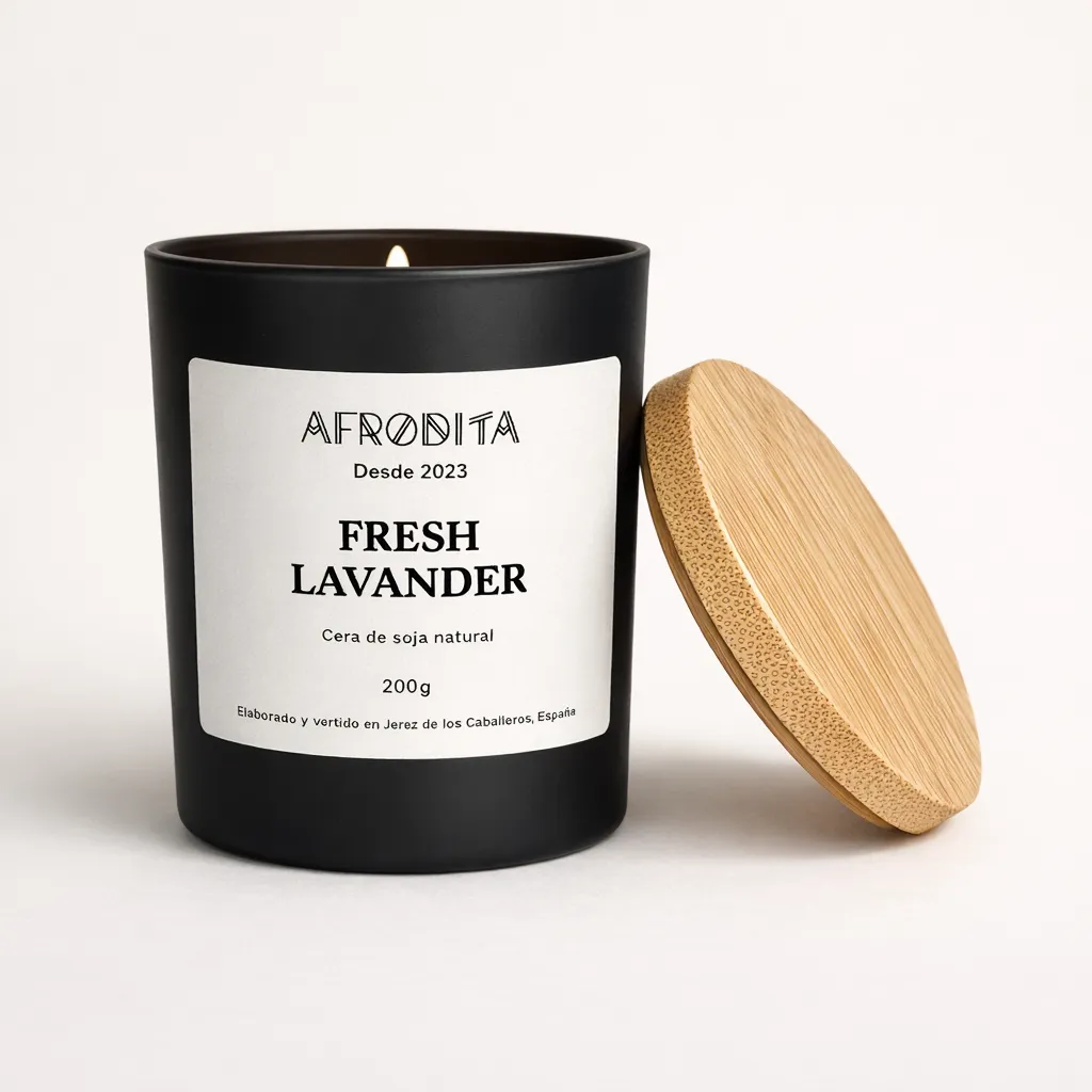 Vela aromática de Fresh Lavander en vaso negro mate (200 g)