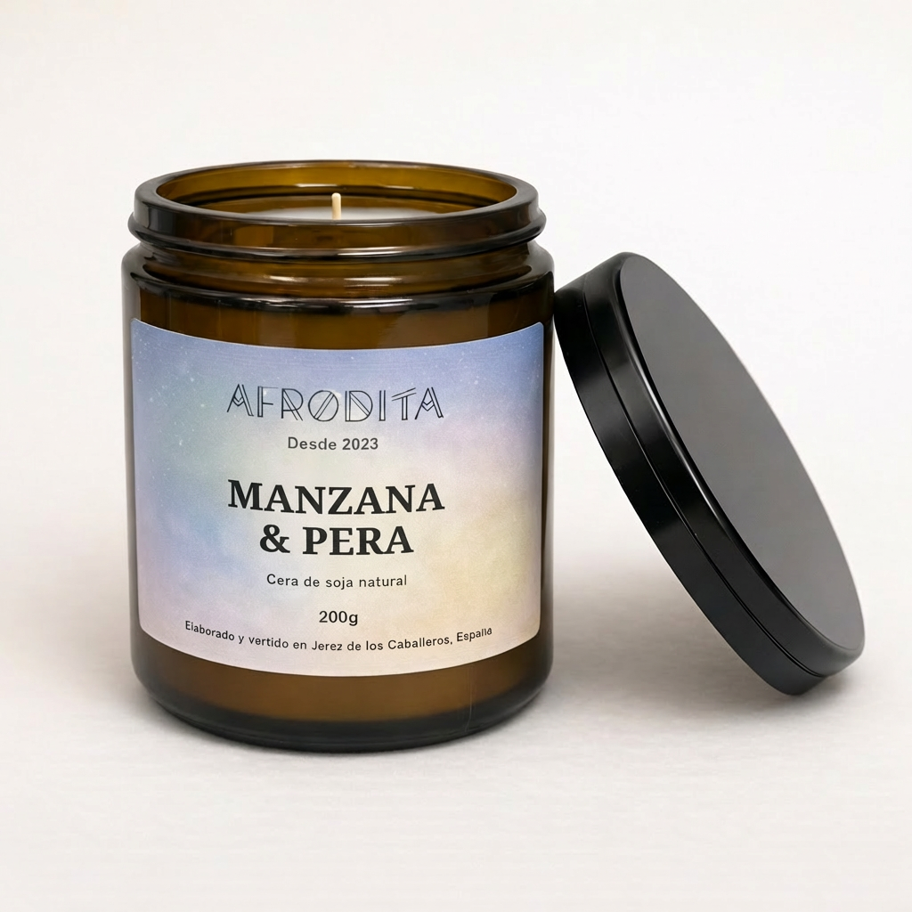 Vela aromática de Manzana & Pera en tarro de cristal ámbar (200 g)