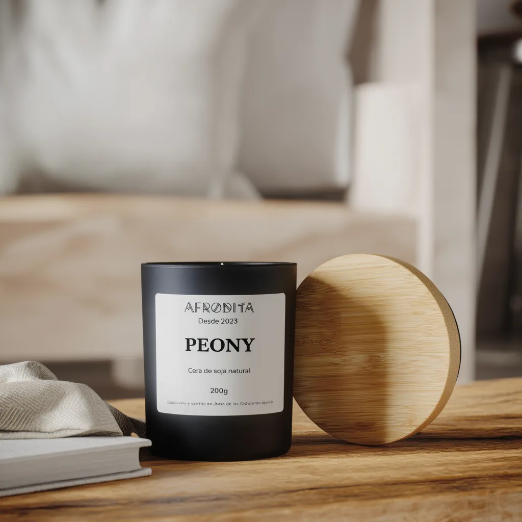 Vela aromática de Peony en vaso negro mate (200 g)