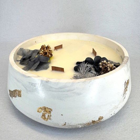 MÁRMOL BLANCO-GRIS-ORO - Vela Grande Redonda (600g) - "Andalusian Jasmine"