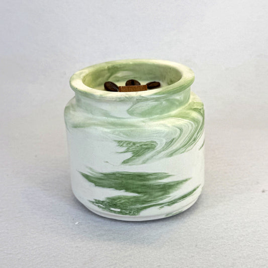 MÁRMOL BLANCO-VERDE - Vela Estándar con Tapa (90g) - "Capuccino"