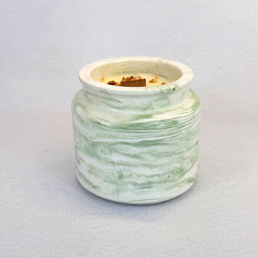 MÁRMOL BLANCO-VERDE - Vela Estándar con Tapa (90g) - "Capuccino"