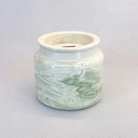 MÁRMOL BLANCO-VERDE - Vela Estándar con Tapa (90g) - "Eucalipto"
