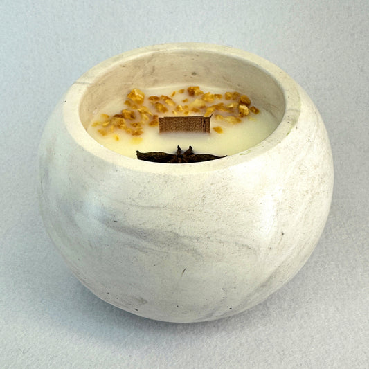 MÁRMOL BLANCO-GRIS - Vela Esférica (120g) - "Canela"