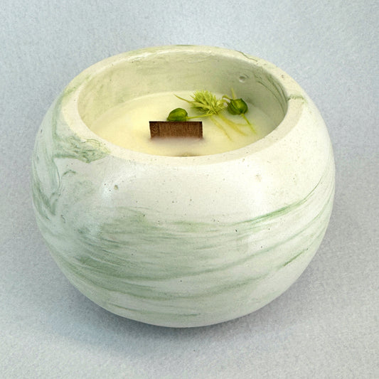 MÁRMOL BLANCO-VERDE - Vela Esférica (120g) - "Té verde & pepino"