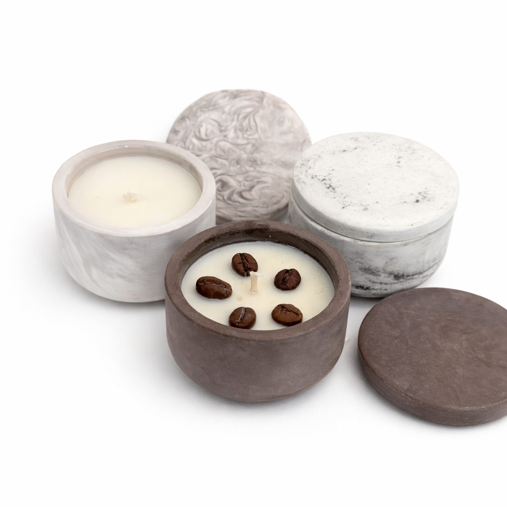 Set de 3 velas artesanales de Canela, Christmas Tree, Corazón de Café (50 g c/u)