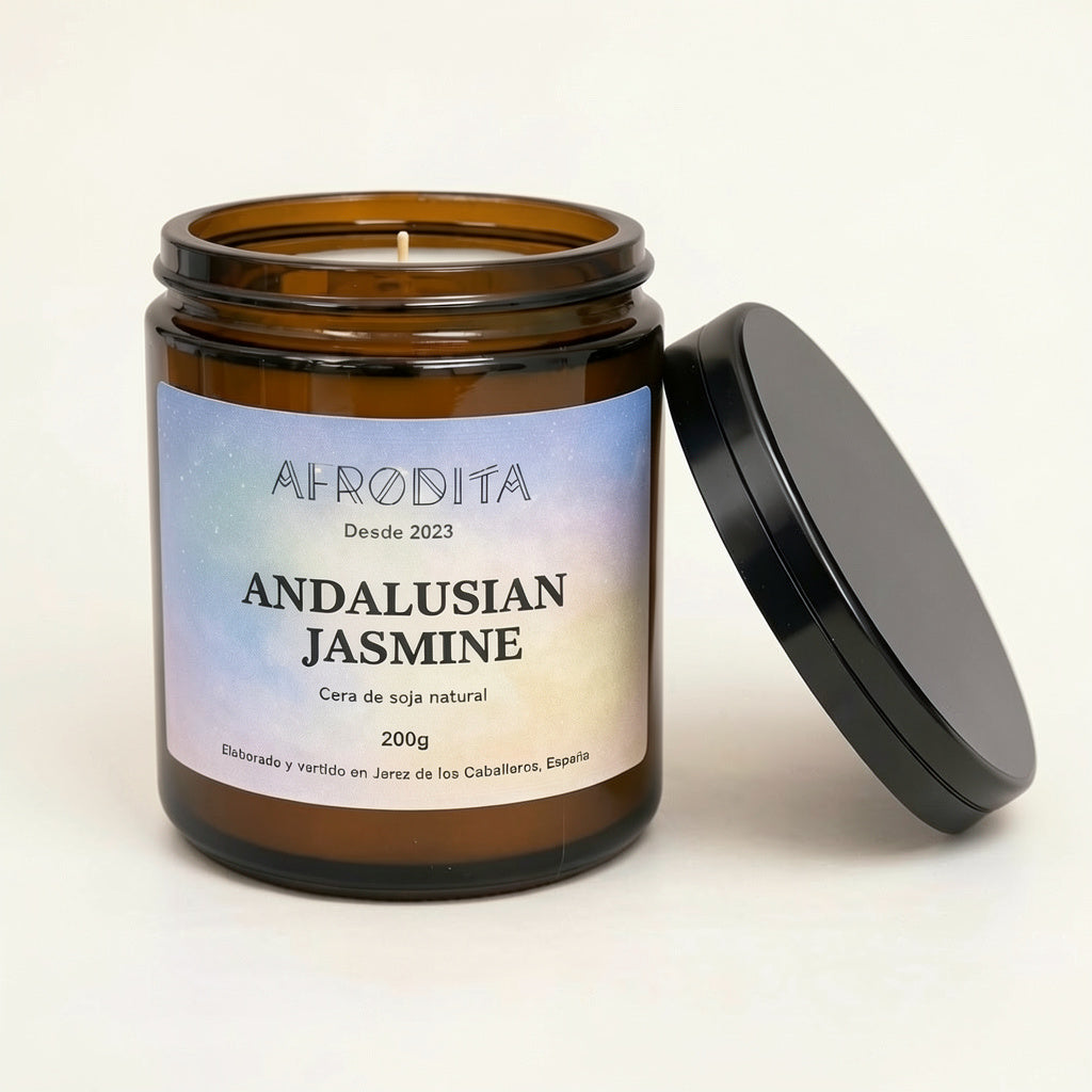 Vela aromática de Andalusian Jasmine en tarro de cristal ámbar (200 g)