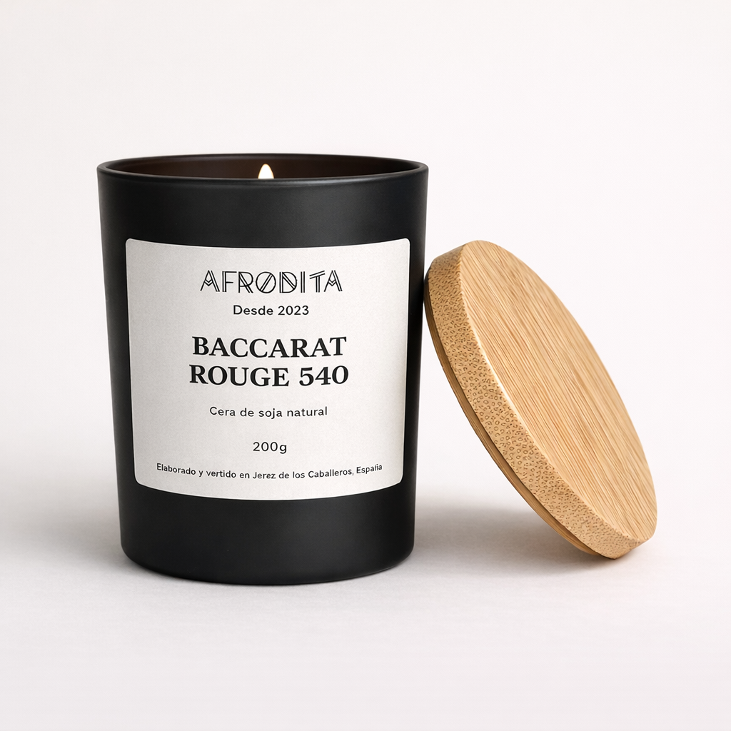 Vela aromática de Baccarat Rouge 540 en vaso negro mate (200 g)