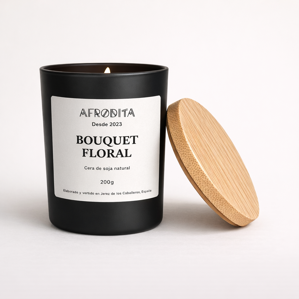 Vela aromática de Bouquet Floral en vaso negro mate (200 g)