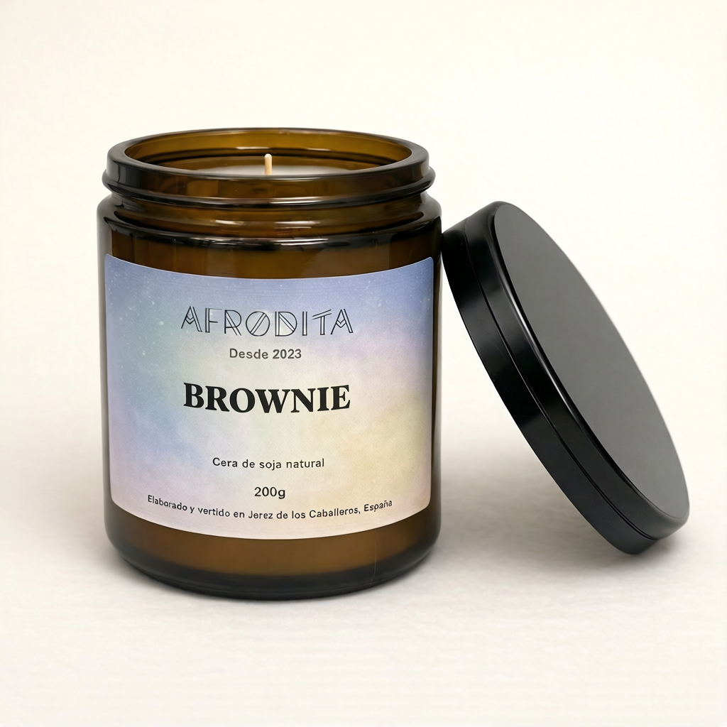 Vela aromática de Brownie en tarro de cristal ámbar (200 g)