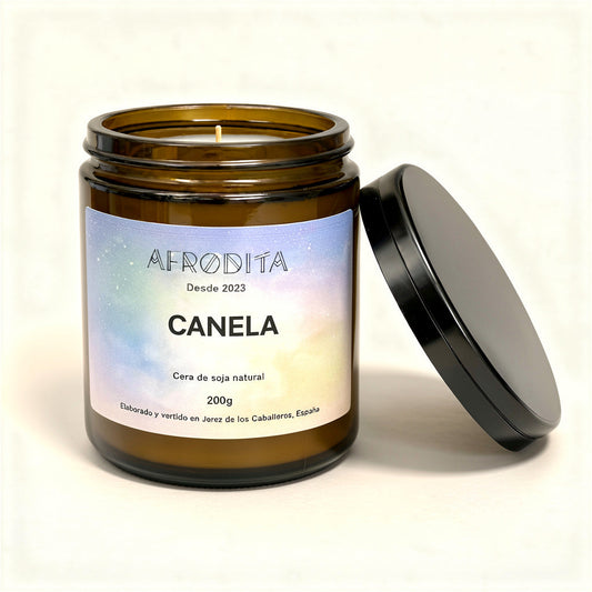 Vela aromática de Canela en tarro de cristal ámbar (200 g)