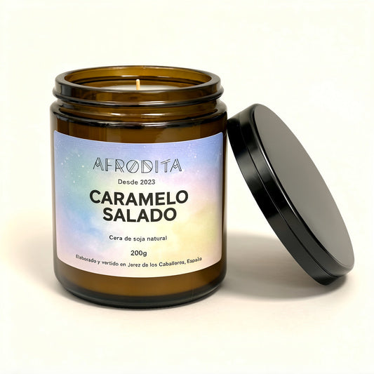 Vela aromática de Caramelo Salado en tarro de cristal ámbar (200 g)