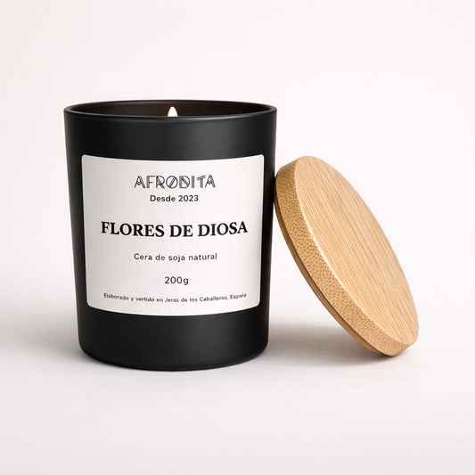 Vela aromática de Flores de Diosa en vaso negro mate (200 g)