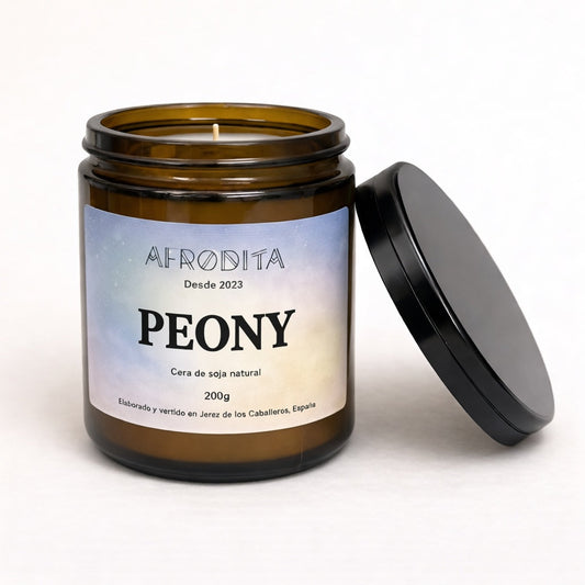 Vela aromática de Peony en tarro de cristal ámbar (200 g)