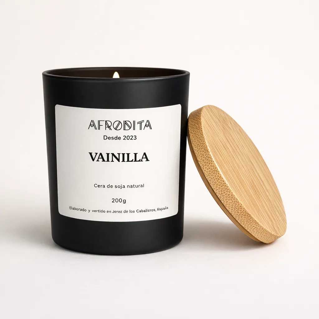 Vela aromática de Vainilla en vaso negro mate (200 g)