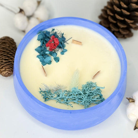 Vela Azul Eléctrico 600g – Vainilla con 3 mechas artesanales