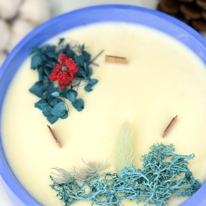 Vela Azul Eléctrico 600g – Vainilla con 3 mechas artesanales