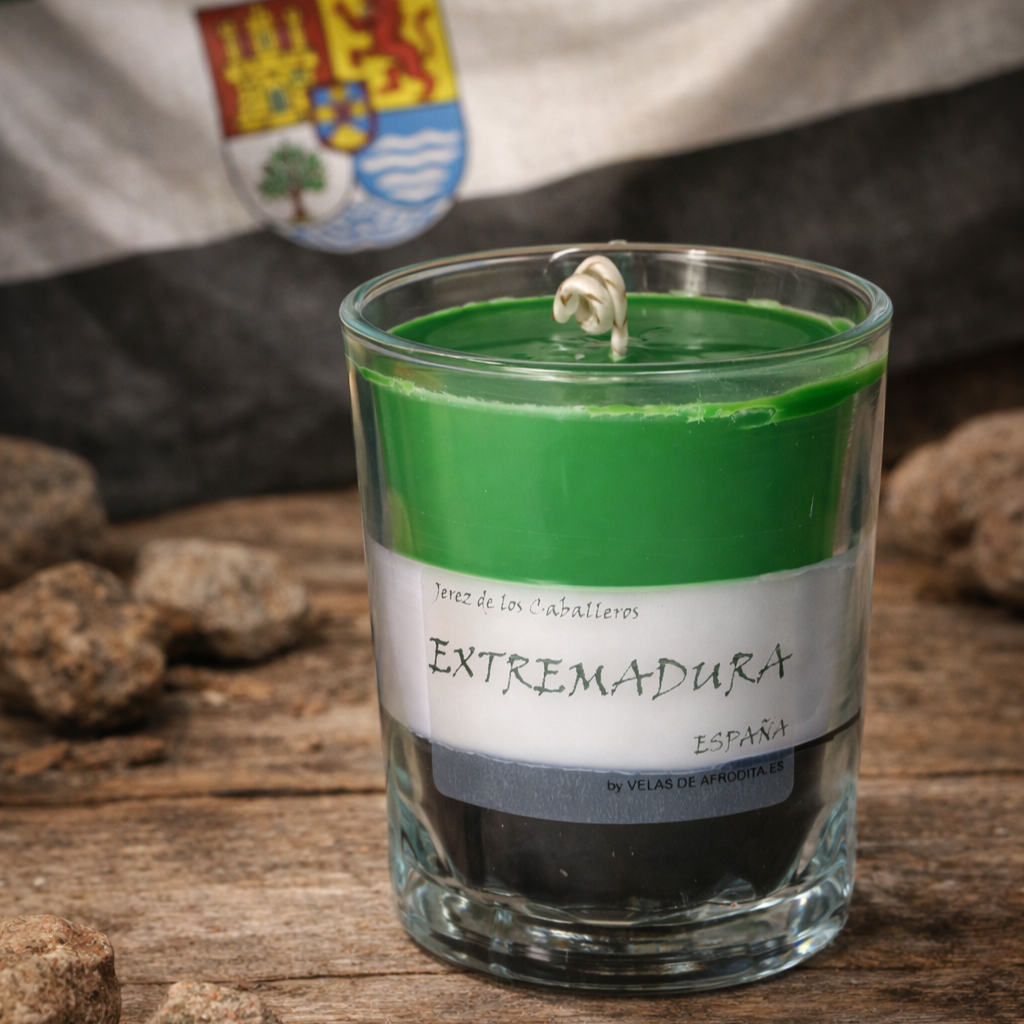 Vela aromática en vaso Bandera (España o Extremadura)