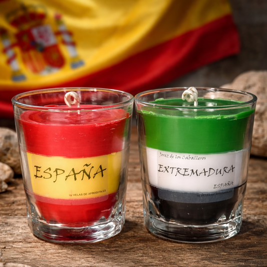 Vela aromática en vaso Bandera (España o Extremadura)