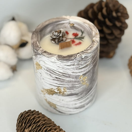 MÁRMOL BLANCO-GRIS con oro – Vela Aromática 200 g Navideña