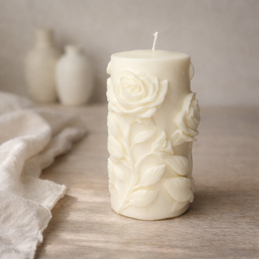 Vela decorativa aromática de rosas cilíndrica