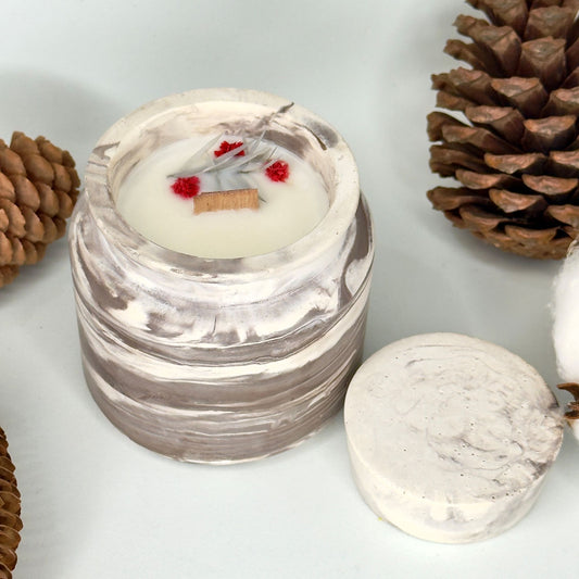 Vela Mármol Blanco-Gris – Luz con Tapa (90g) Navidad 2025