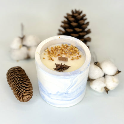 Vela Mármol Blanco-Azul – Aroma Vainilla & Coco artesanal