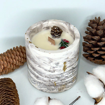 Vela Mármol Blanco-Gris 250g – Aroma Canela Navideña