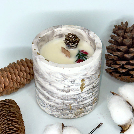 Vela Mármol Blanco-Gris 250g – Aroma Canela Navideña